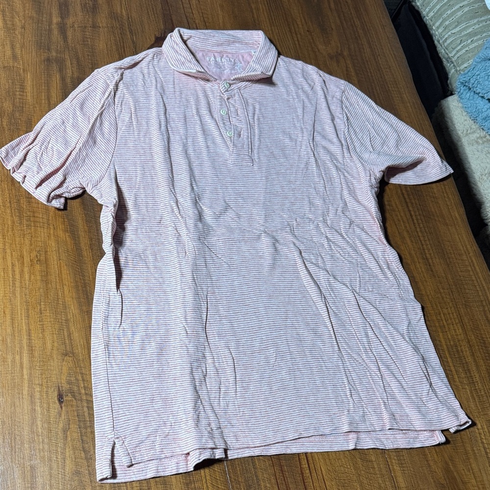 Faherty Pink Striped Polo Shirt